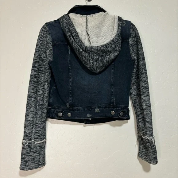 Free People Distressed Denim Jean Knit Sweatshirt Hoodie Jacket size XS - Picture 4 of 13